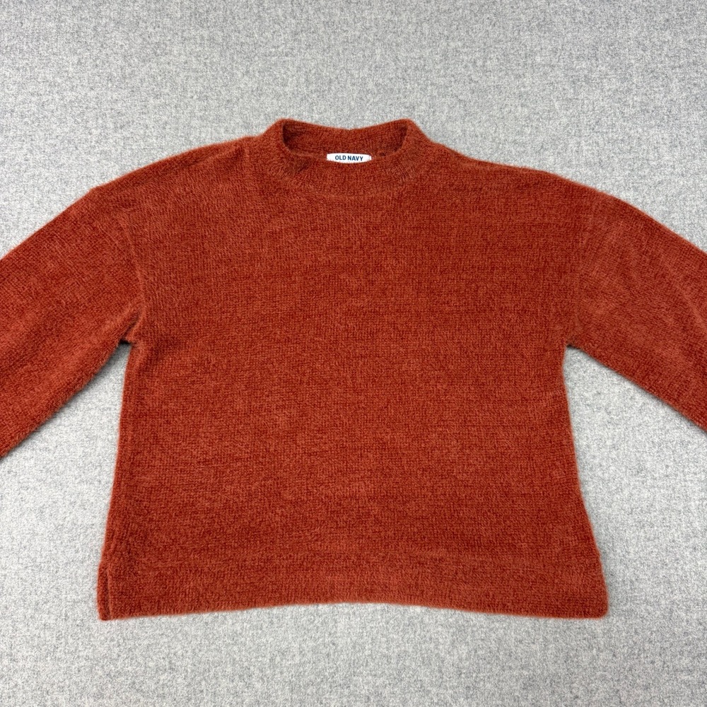 Old Navy Fuzzy Mock Neck Sweater XL 14-16 Rust Orange Long Sleeve Knit Pullover